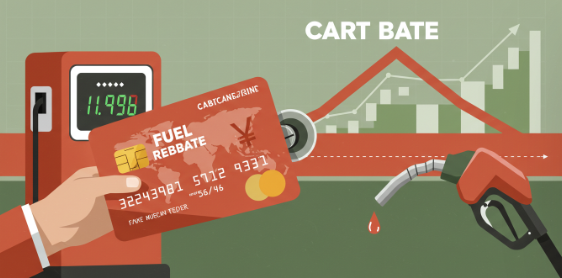 "A vector illustration of a fuel tax rebate card lowering gas prices at the pump, symbolizing a way to save money on fuel."