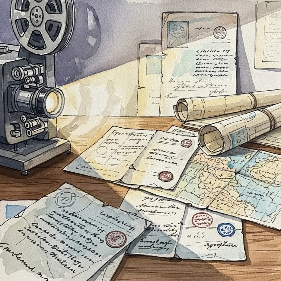 오래된 자료들이 담긴 필름 영사기.