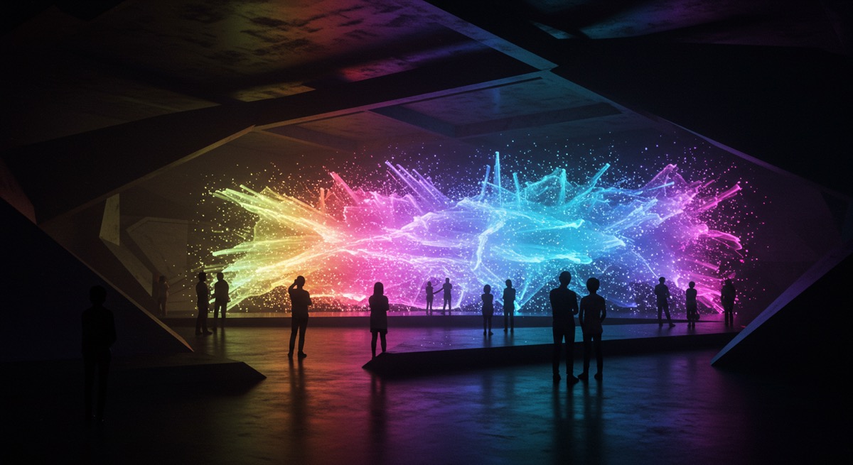 DDP 무료 전시회 '선라이즈 투 선라잇'의 몽환적인 빛 작품을 감상하는 사람들