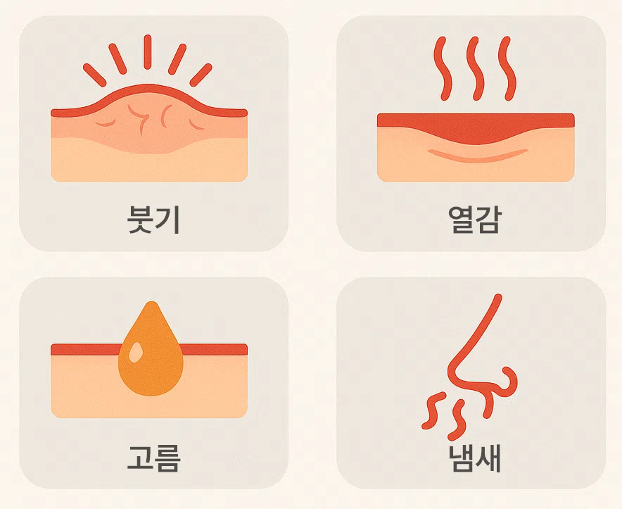 붓기,열감,고름,냄새
