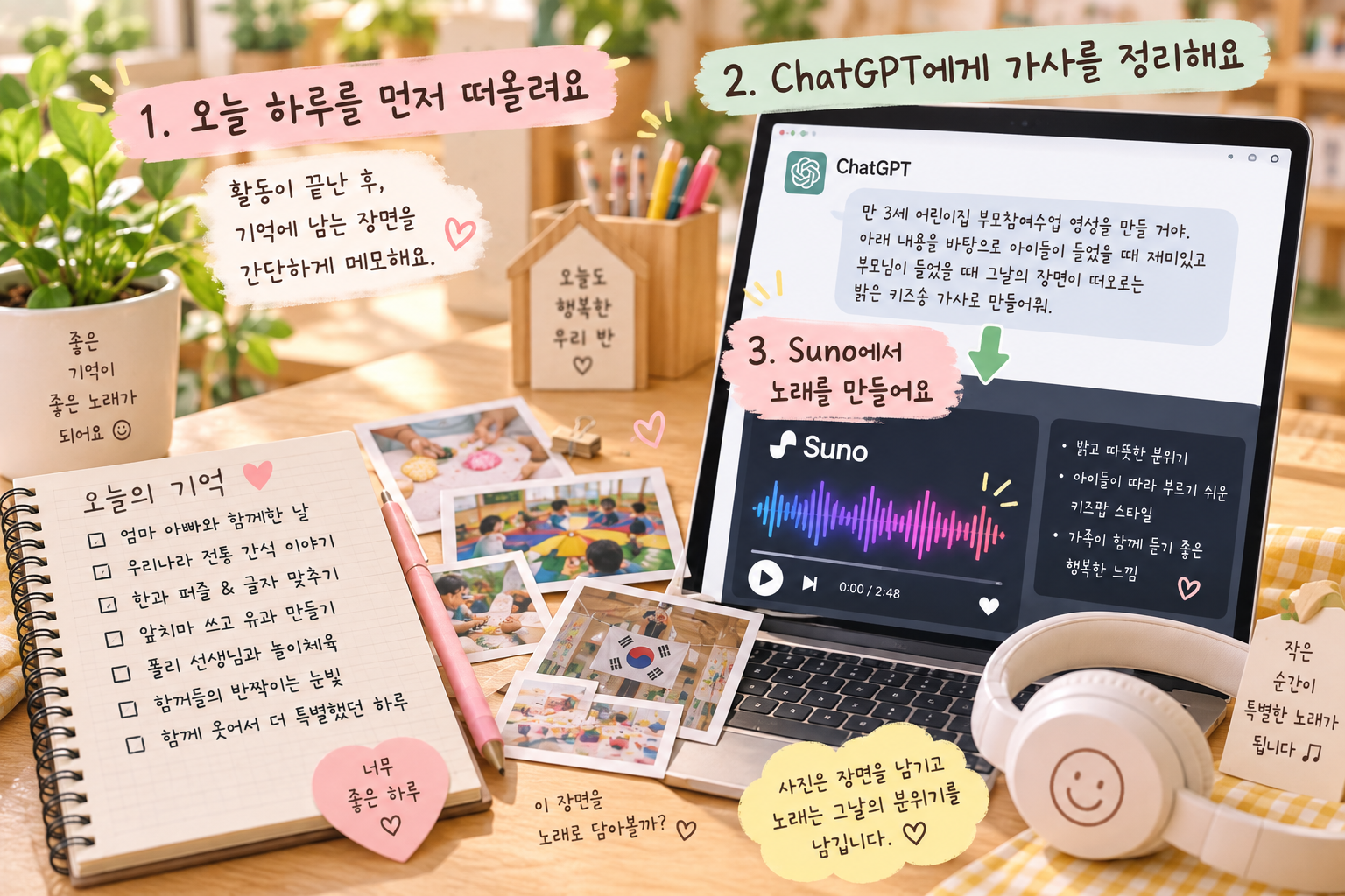 추억을 노래로 만드는 교실 책상