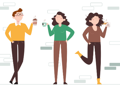 커피 마시는 회사원3명 일러스트