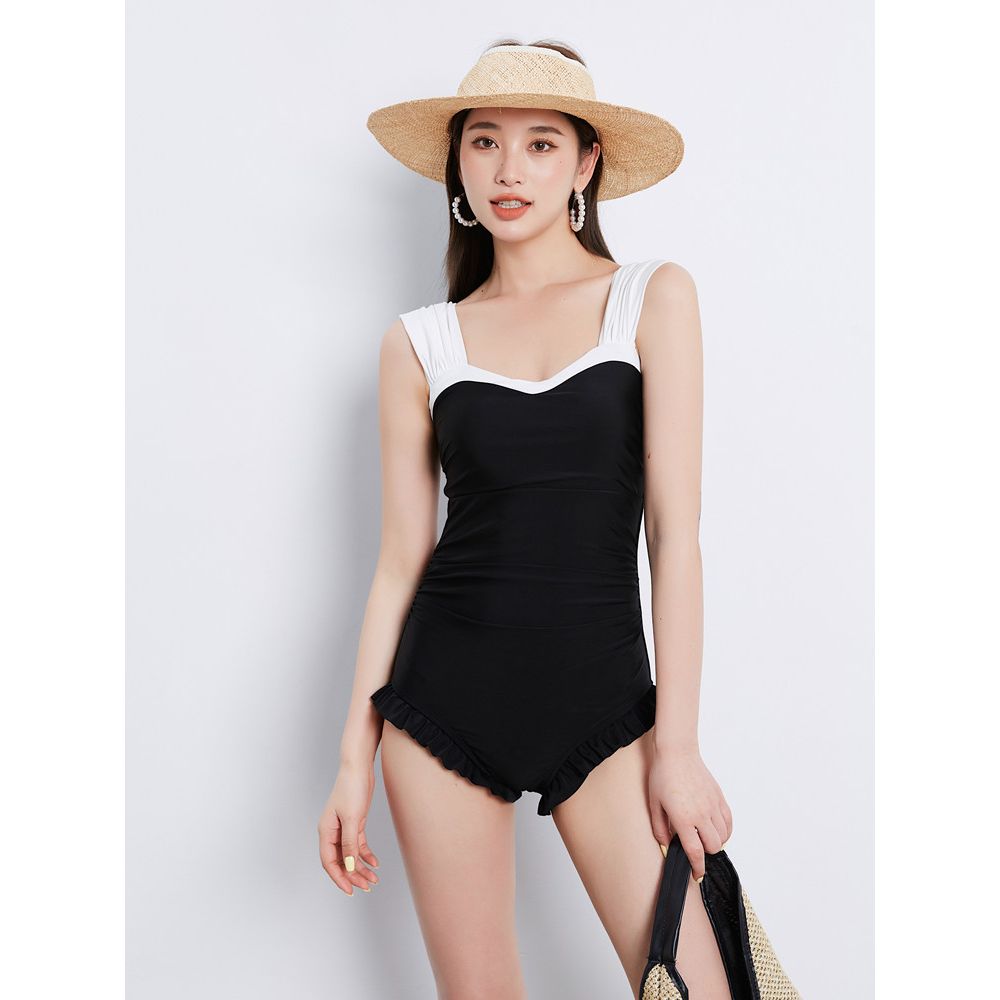 배색 끈 수영복 실내 비키니 원피스 원피스 학생