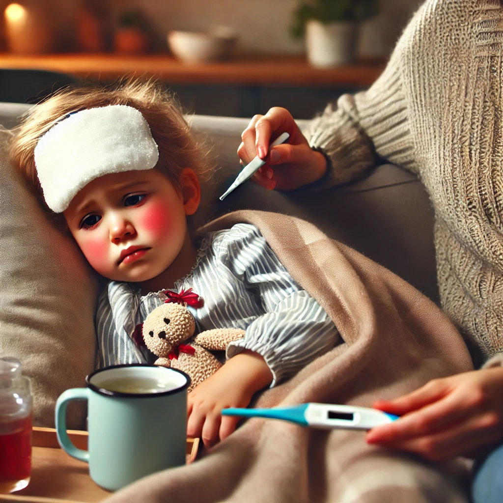 아이가 고열에 시달리며 힘들어하는 모습