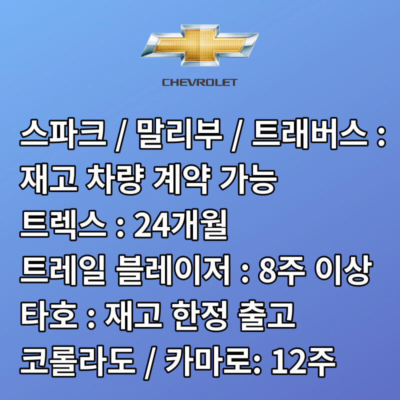 쉐보레 12월 납기 일정