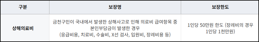 금천 구민안전보험 보장내용