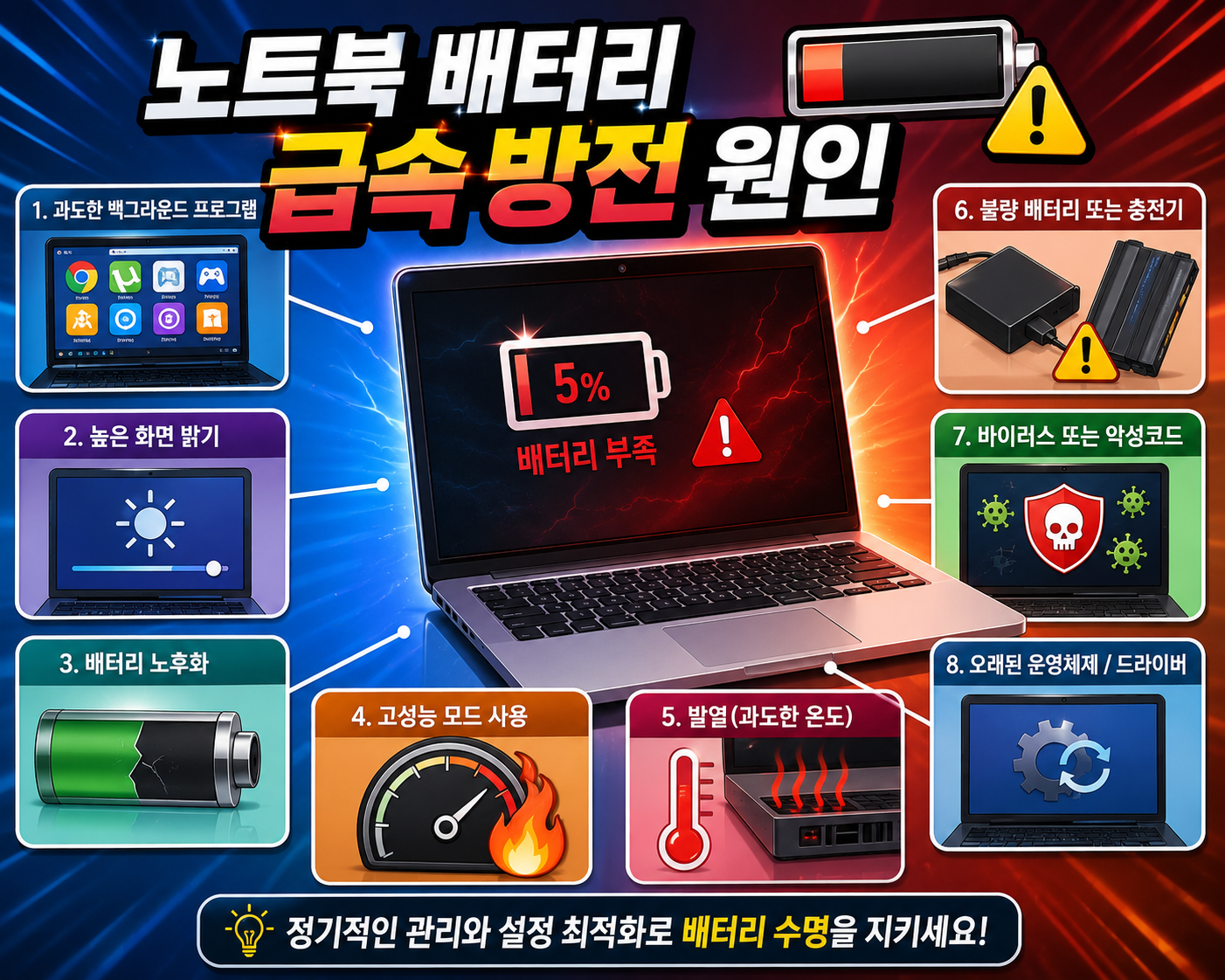 노트북 배터리 급속 방전 원인 및 해결방법 총정리