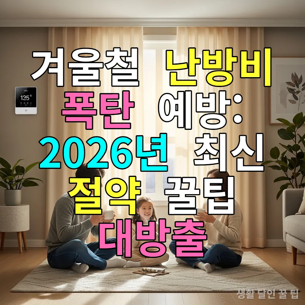 따뜻하고 아늑한 한국 가정집 거실에서 가족이 난방비를 절약하며 겨울을 보내는 모습