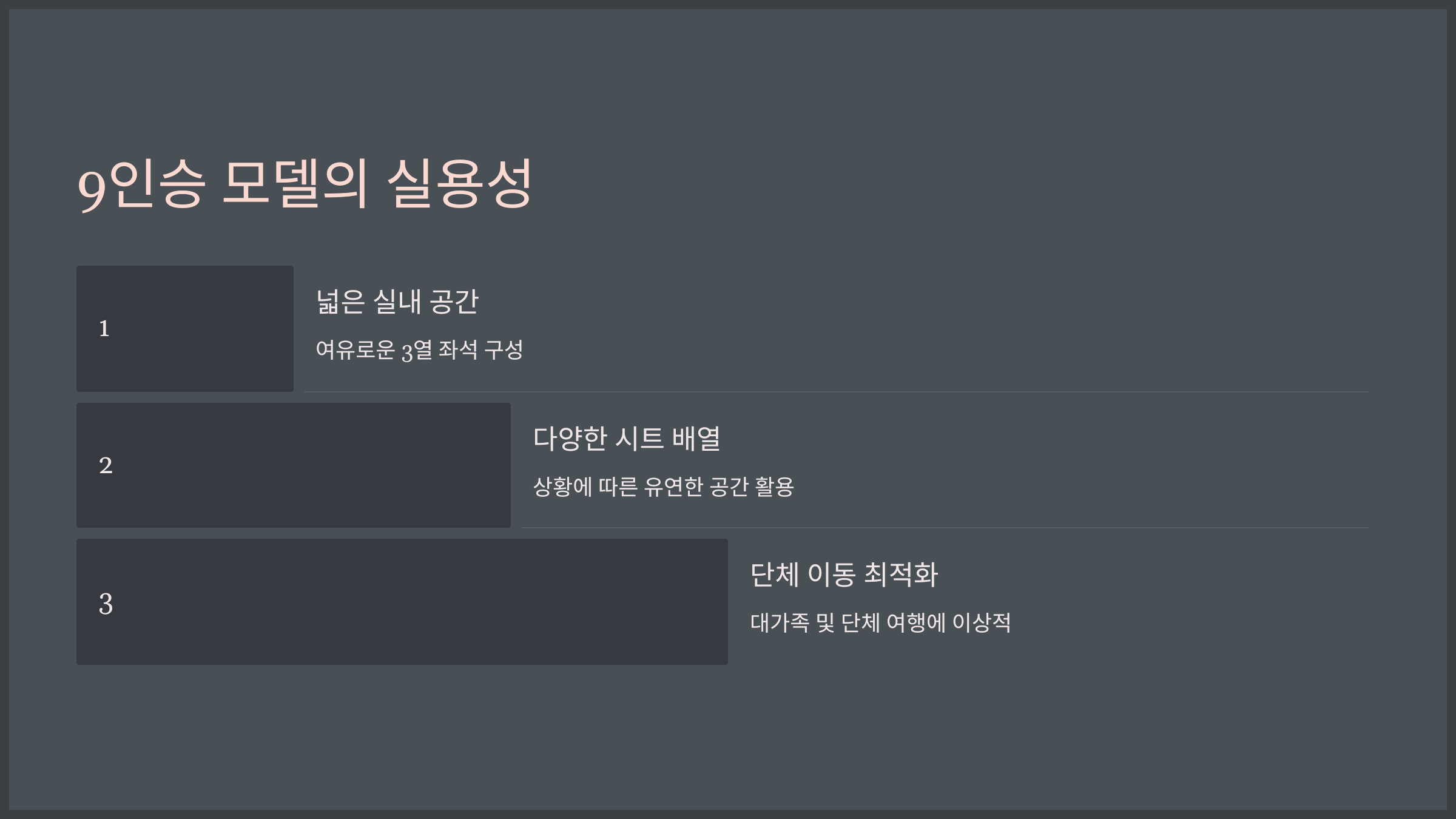 9인승 모델의 실용성
