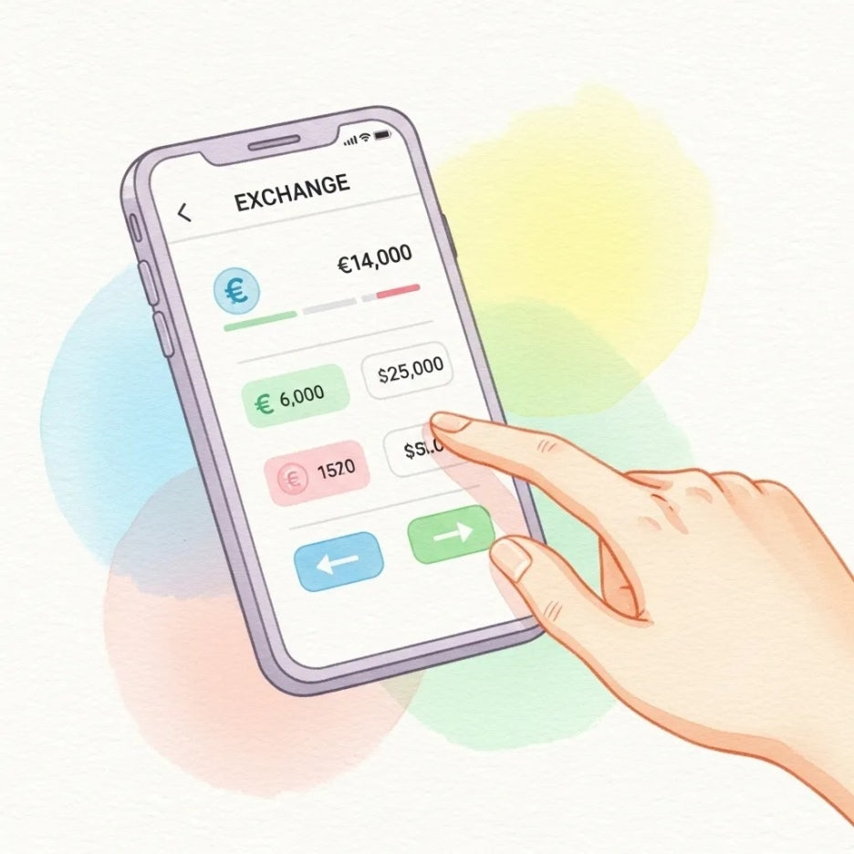스마트폰 앱으로 간편하게 환전하는 장면