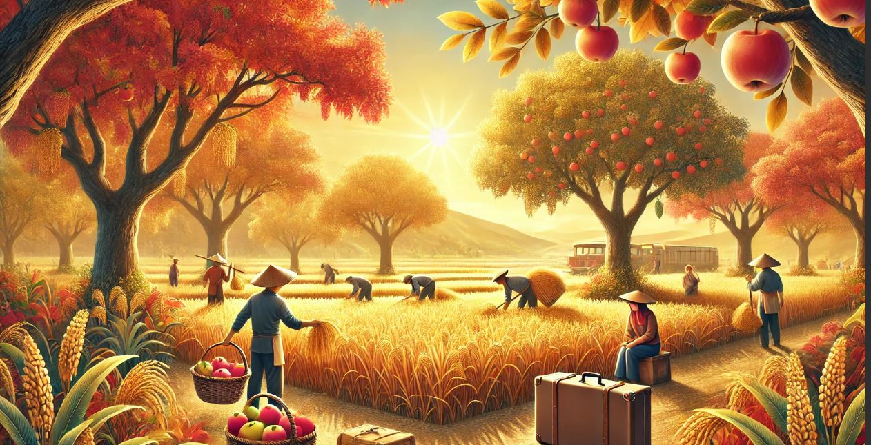 가을 추수하는 장면 여행 사진