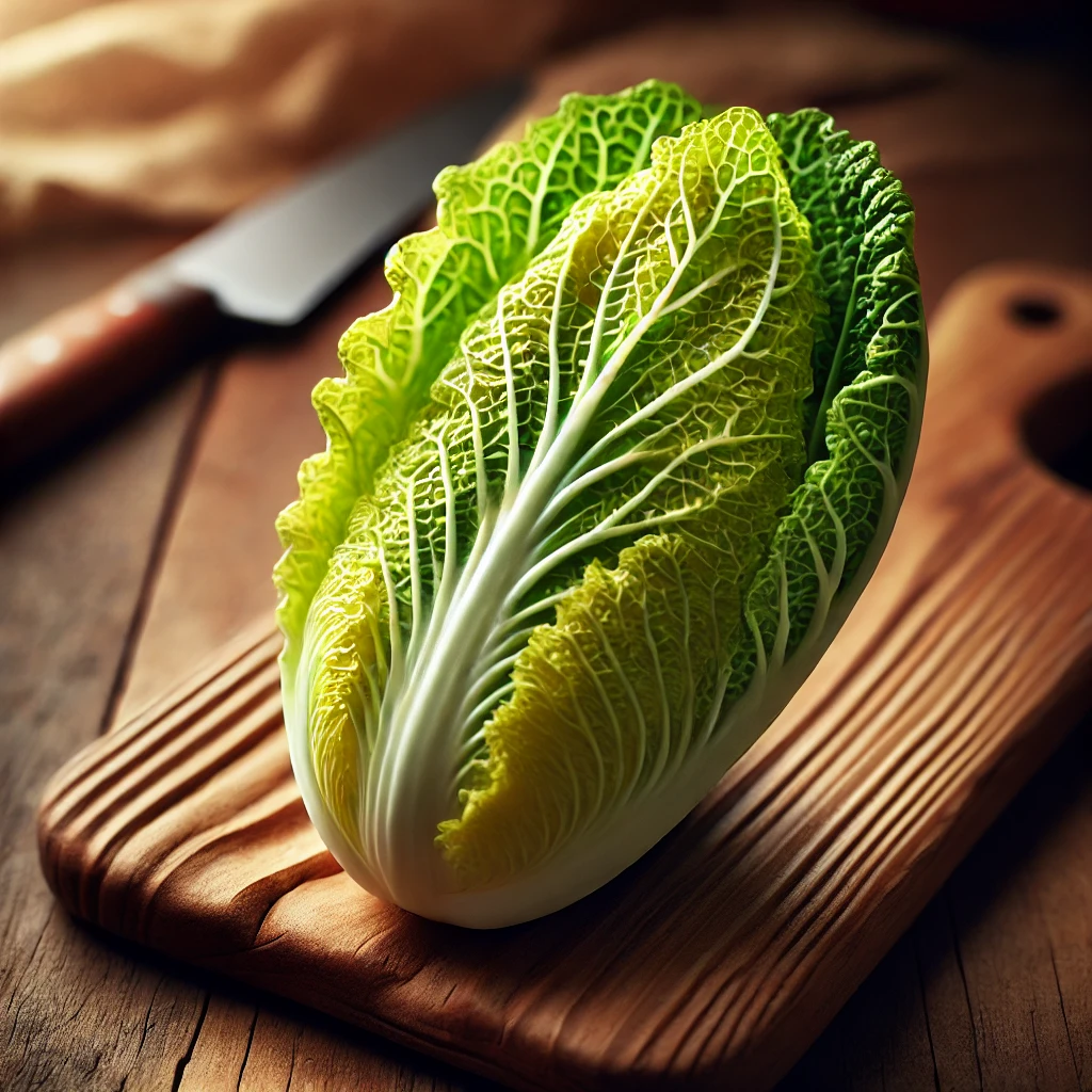 절임배추용-신선한-배추잎-5장-나무-표면