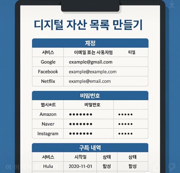 디지털 자산 목록 만들기: 계정, 비밀번호, 구독 내역