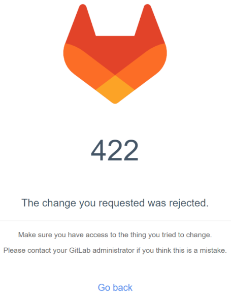 Gitlab ERROR 422 예시 화면