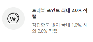 트래블 포인트 국내 1%, 해외 2% 적립