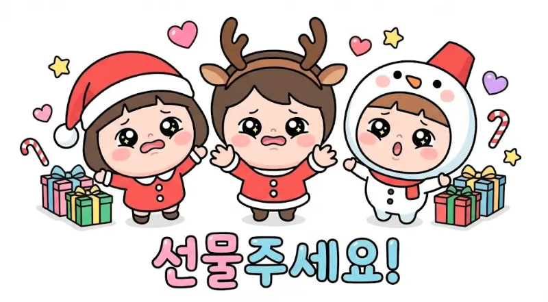 아이 3명 산타복 선물