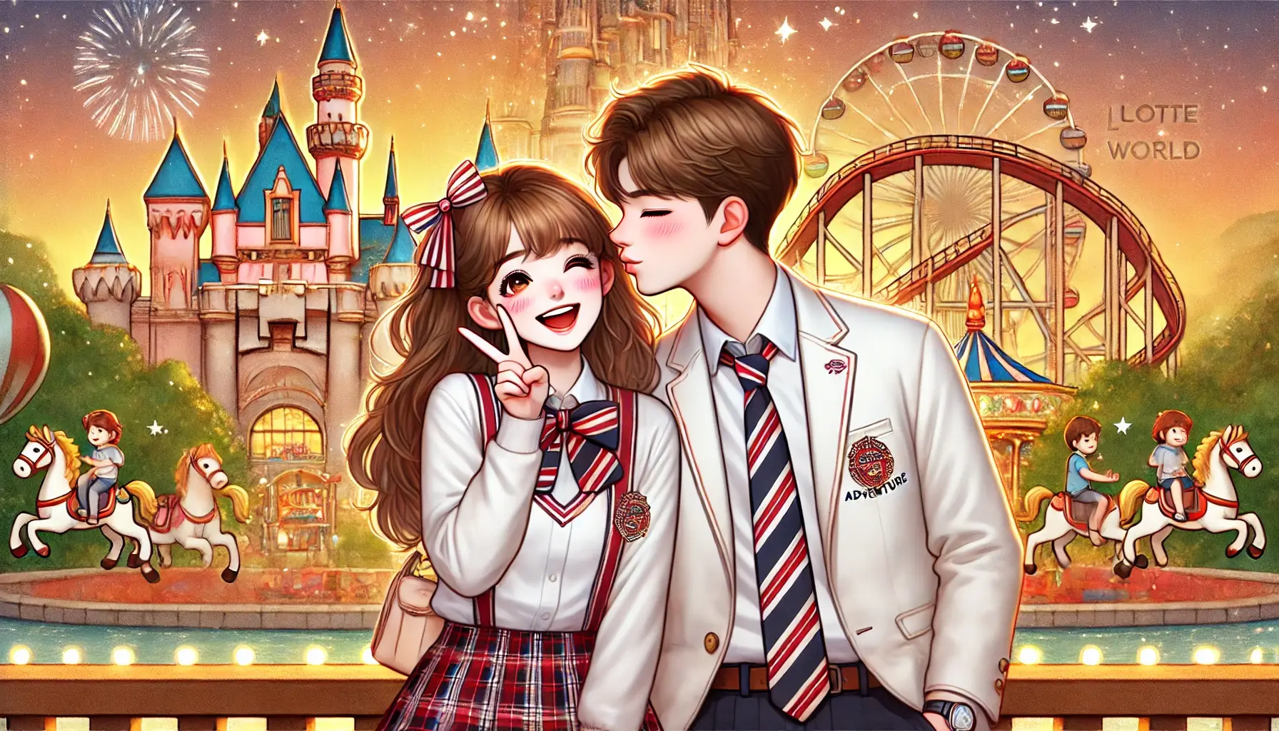 롯데월드에서 교복 인증샷 남기기 좋은 포토존