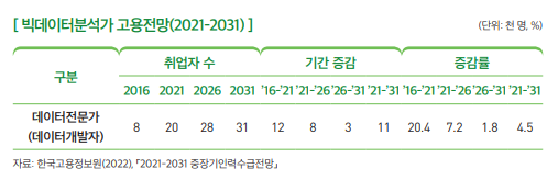 빅데이터분석가 고용전망(2021-2031)