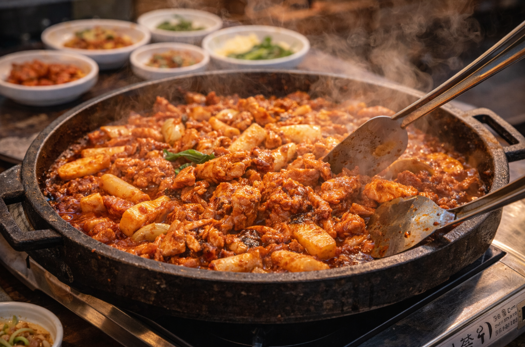 달콤하고 매운 닭갈비 조리중