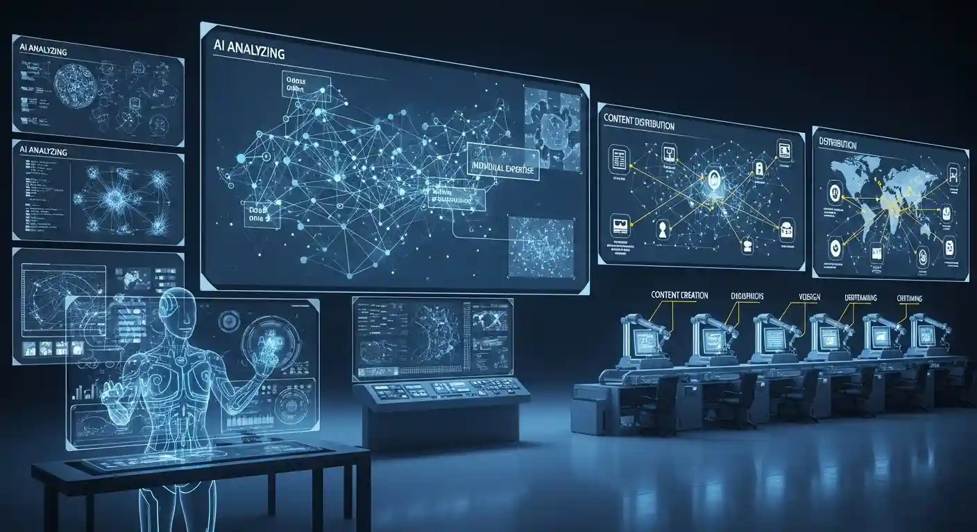 <img src="ai_content_automation.webp" alt="AI가 복잡한 데이터를 분석하여 개인의 전문성을 증명하고, 콘텐츠 생성부터 확산까지 자동화하는 과정을 시각화한 이미지입니다">