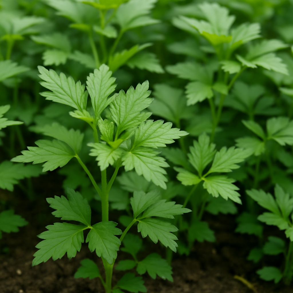 밭에서 자라는 실제 참나물 잎