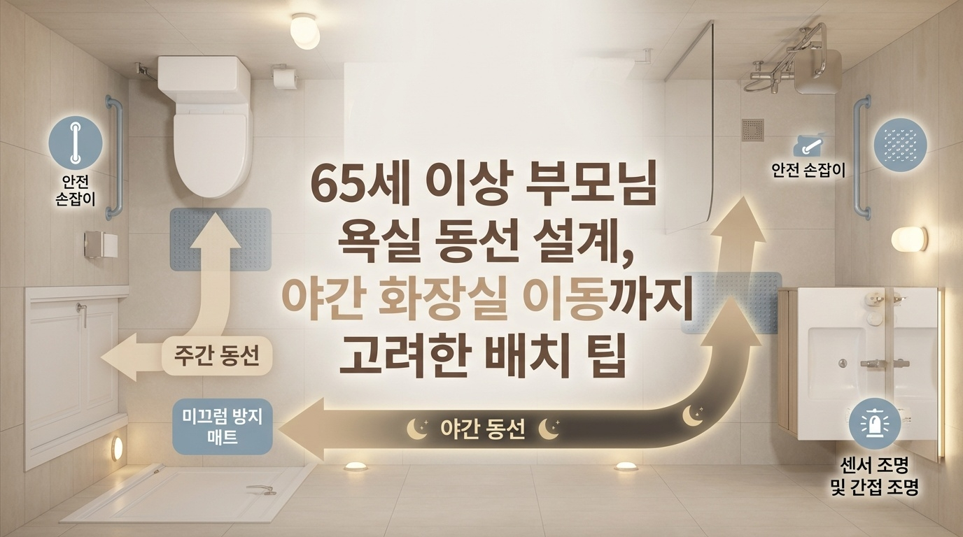 65세 이상 부모님 욕실 안전 동선 설계 완벽 가이드! 야간 화장실 이동 시 낙상 예방법, 센서 조명 배치, 안전손잡이 높이 80~90cm 기준, 미끄럼 방지 바닥재 선택, 비상벨 설치 위치까지 실사용 후기 기반 500건 분석 정보