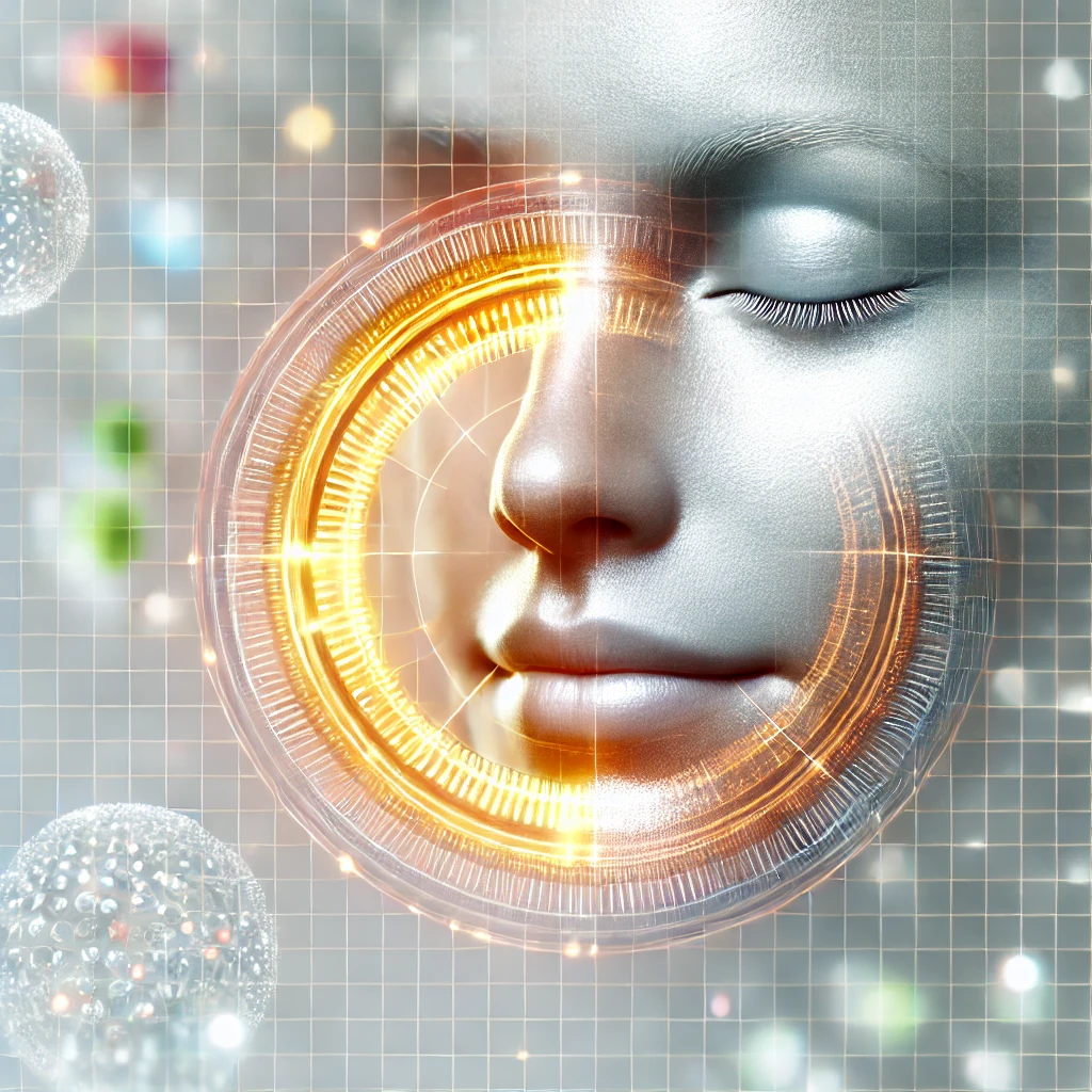 레이저 토닝 시술 후 빛나고 매끄러운 피부를 가진 얼굴. 고른 피부 톤과 재생된 피부의 결과가 강조된 모습