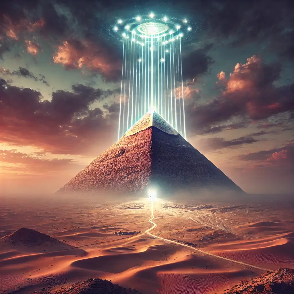 기자 대피라미드의 현대적 재해석과 신비로운 웅장함을 담은 사막 배경 이미지