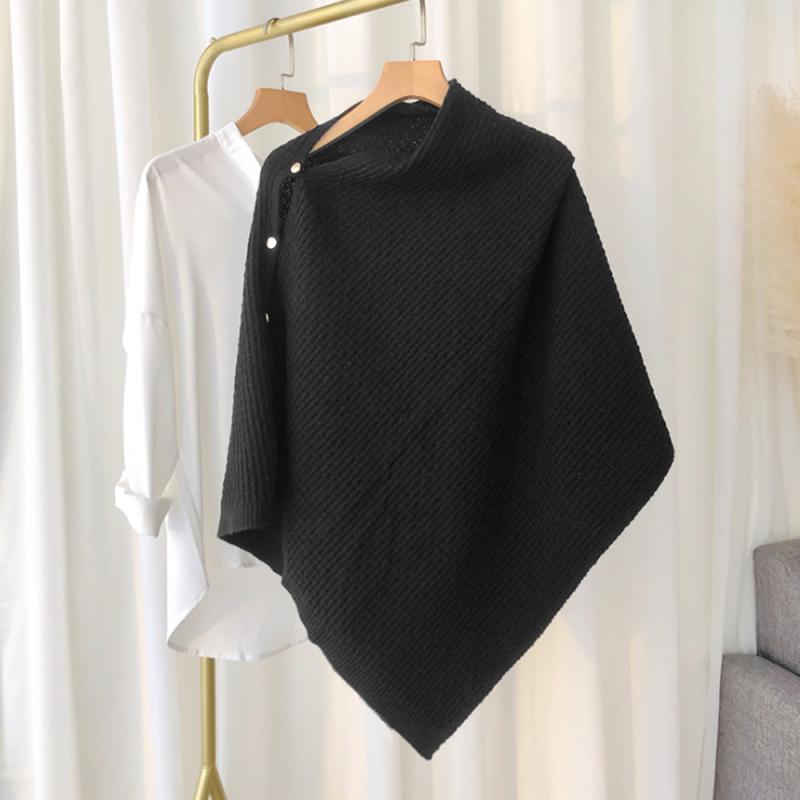 소프트 니트 단추 망토숄