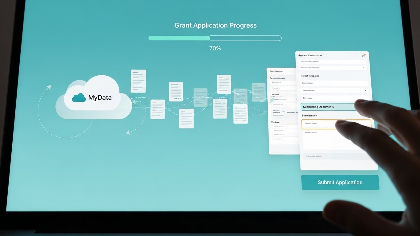 마이데이터 연동으로 간편하게 서류가 제출되는 온라인 지원금 신청 화면