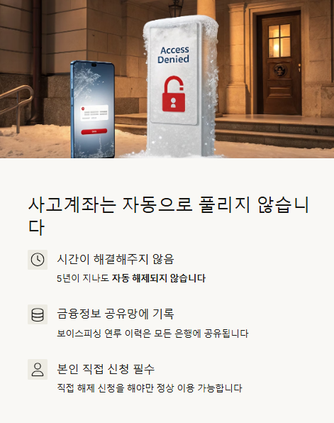 사고계좌는 자동으로 풀리지 않습니다