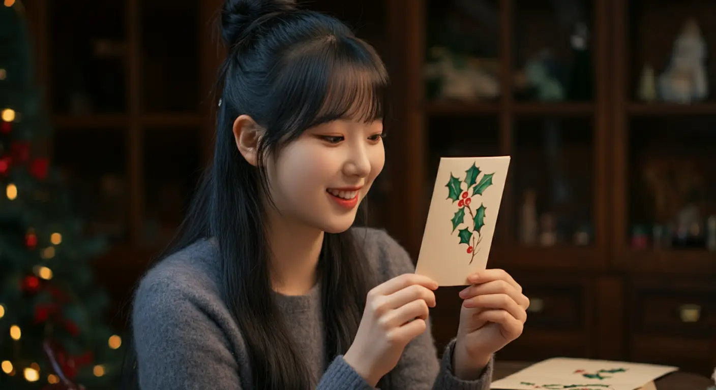 크리스마스 카드를 만드는 여성