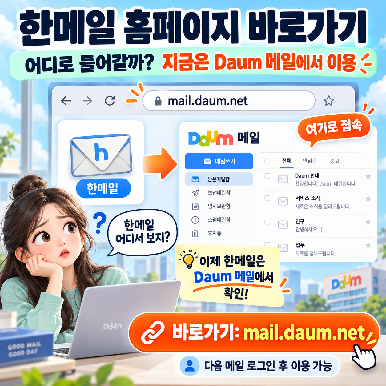 한메일 홈페이지 바로가기 어디로 들어갈까? 지금은 Daum 메일에서 이용
