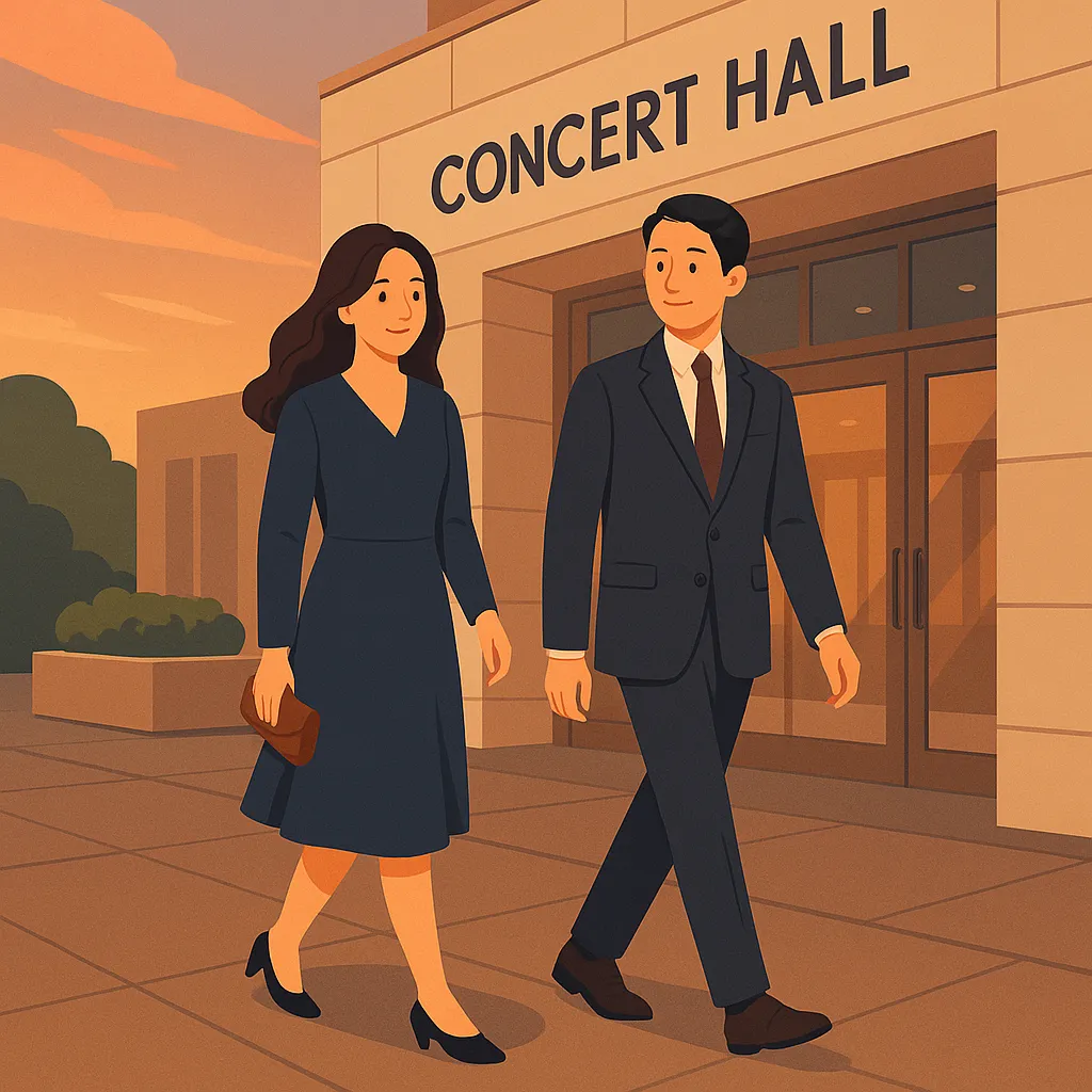 콘서트홀로 향하는 세련된 커플 모습