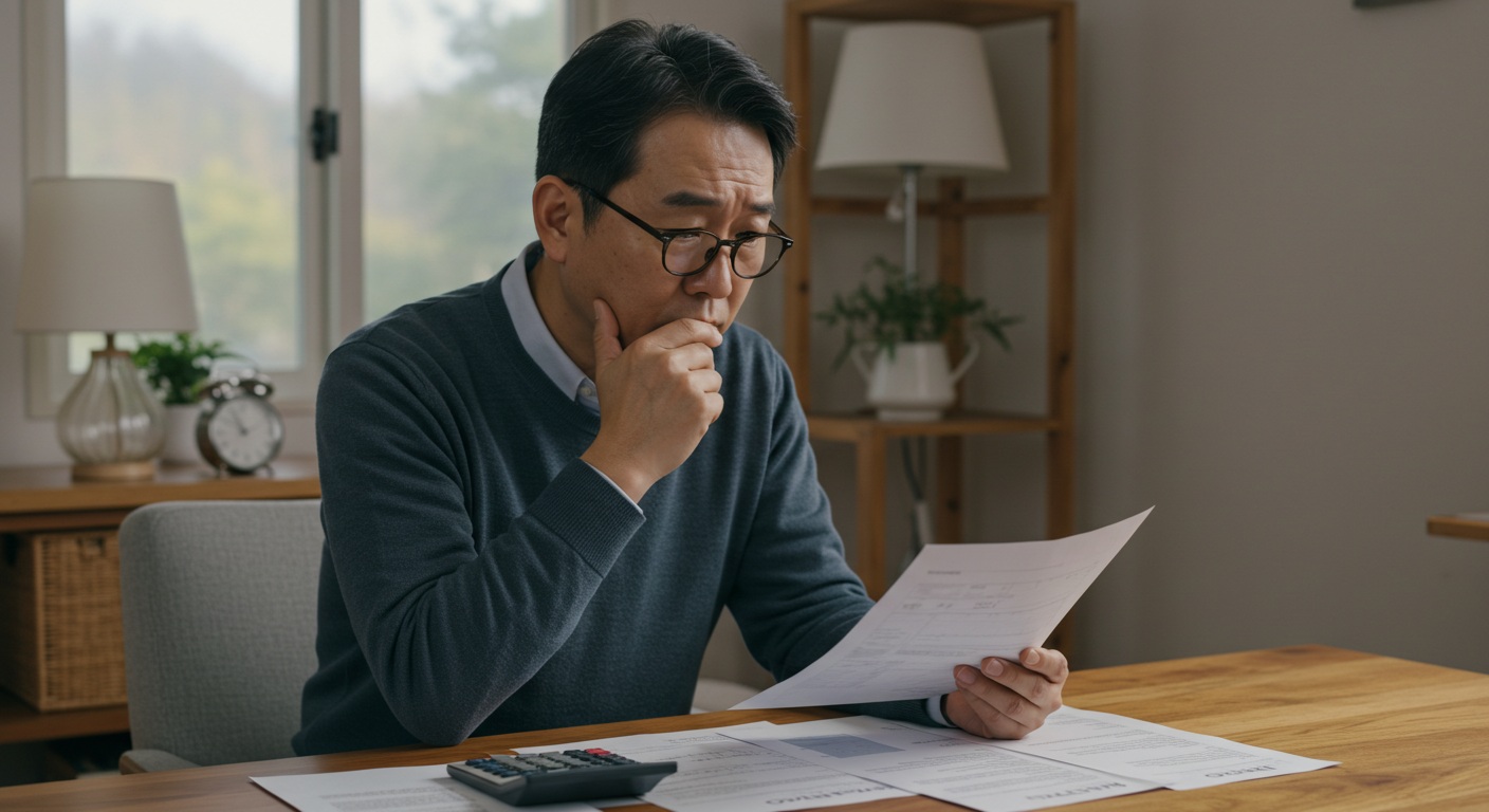 주택과 통장 등 재산 관련 항목을 고민하는 중년 남성의 모습