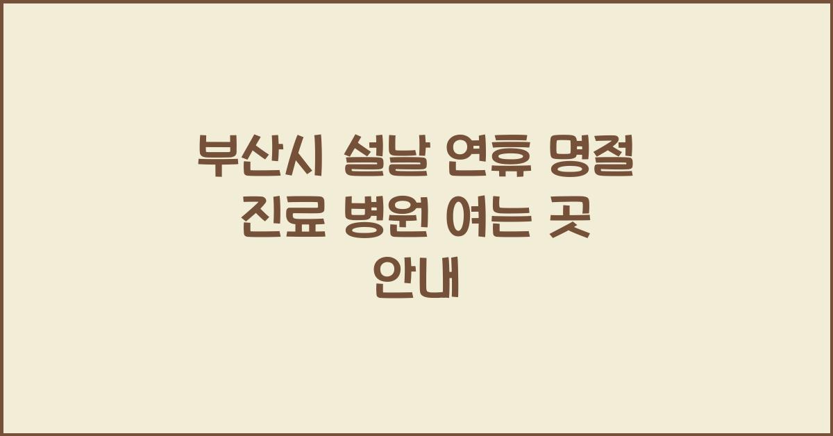부산시 설날 연휴 명절 진료 병원 여는 곳