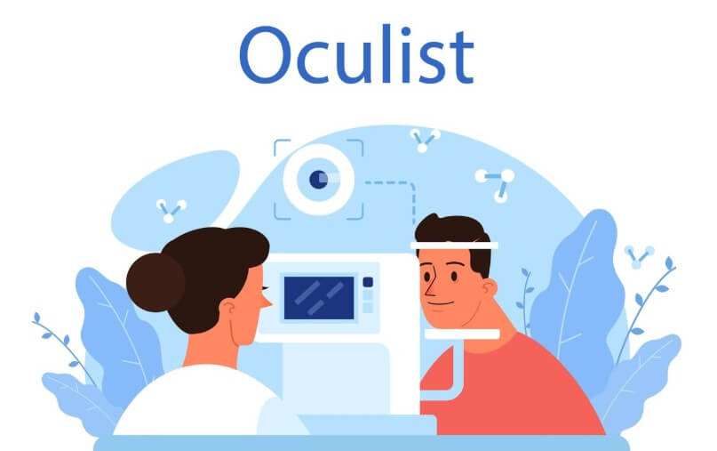 안과에서 검사 중인 남성