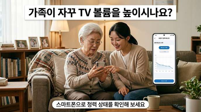 스마트폰을 이용해 청력 상태를 확인하는 모습