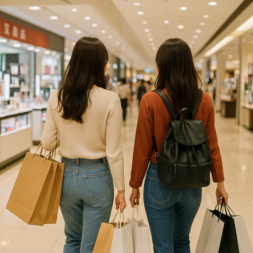 일본 백화점을 쇼핑하는 여성 2명의 뒷모습