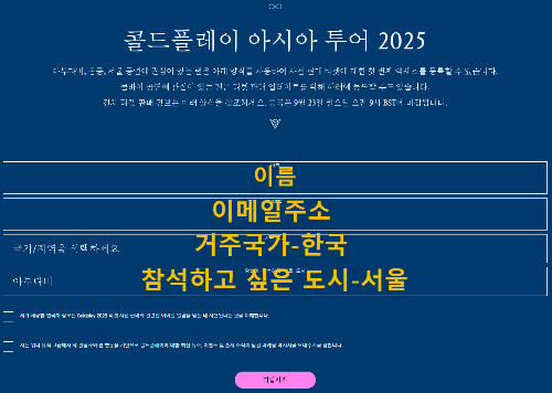 예) 선예매 신청 홈페이지 작성화면 