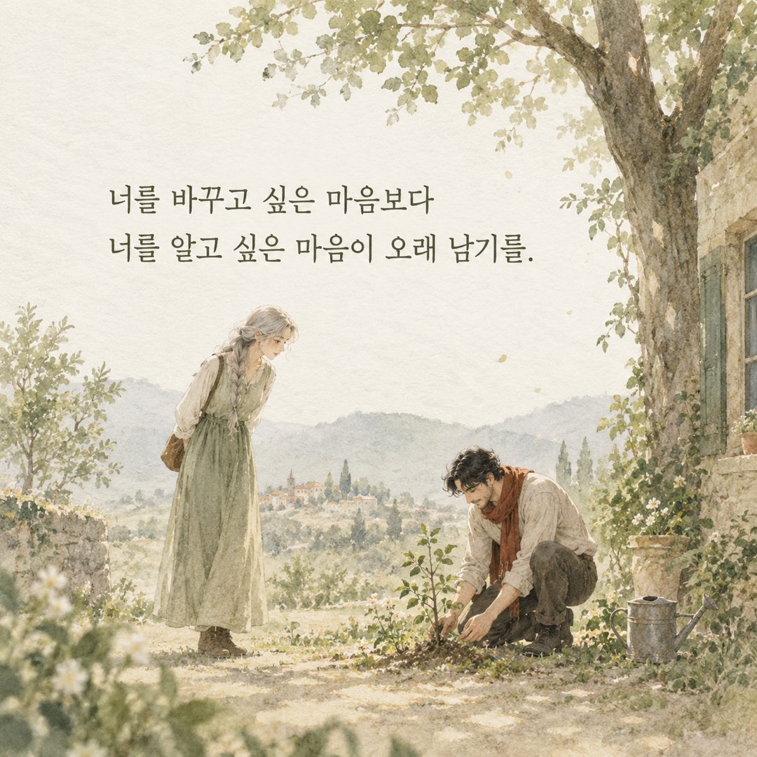 너를 바꾸고 싶은 마음보다 너를 알고 싶은 마음이 오래 남기를.