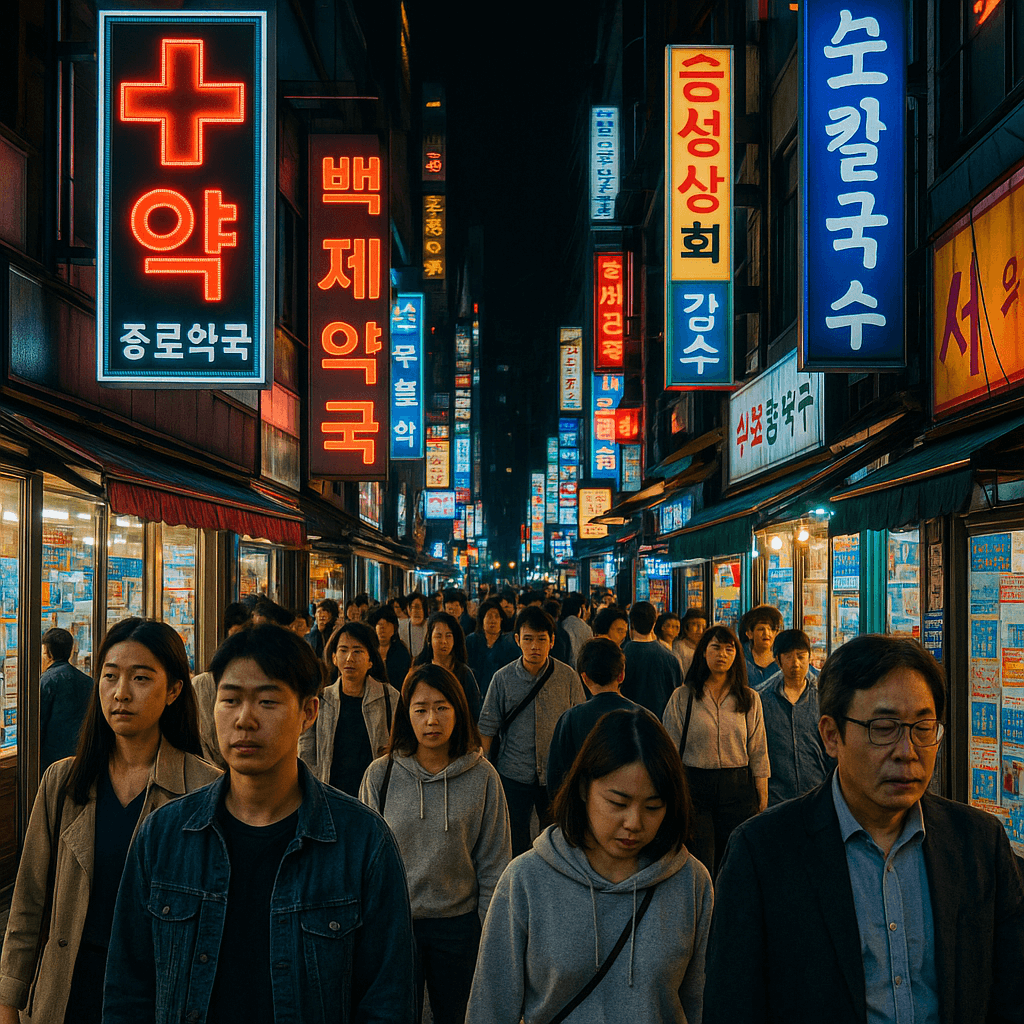 종로 거리와 약국 풍경을 사실적으로 표현한 장면 2