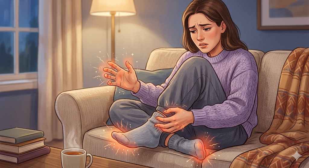 손과 발이 저림현상을 겪는 모습