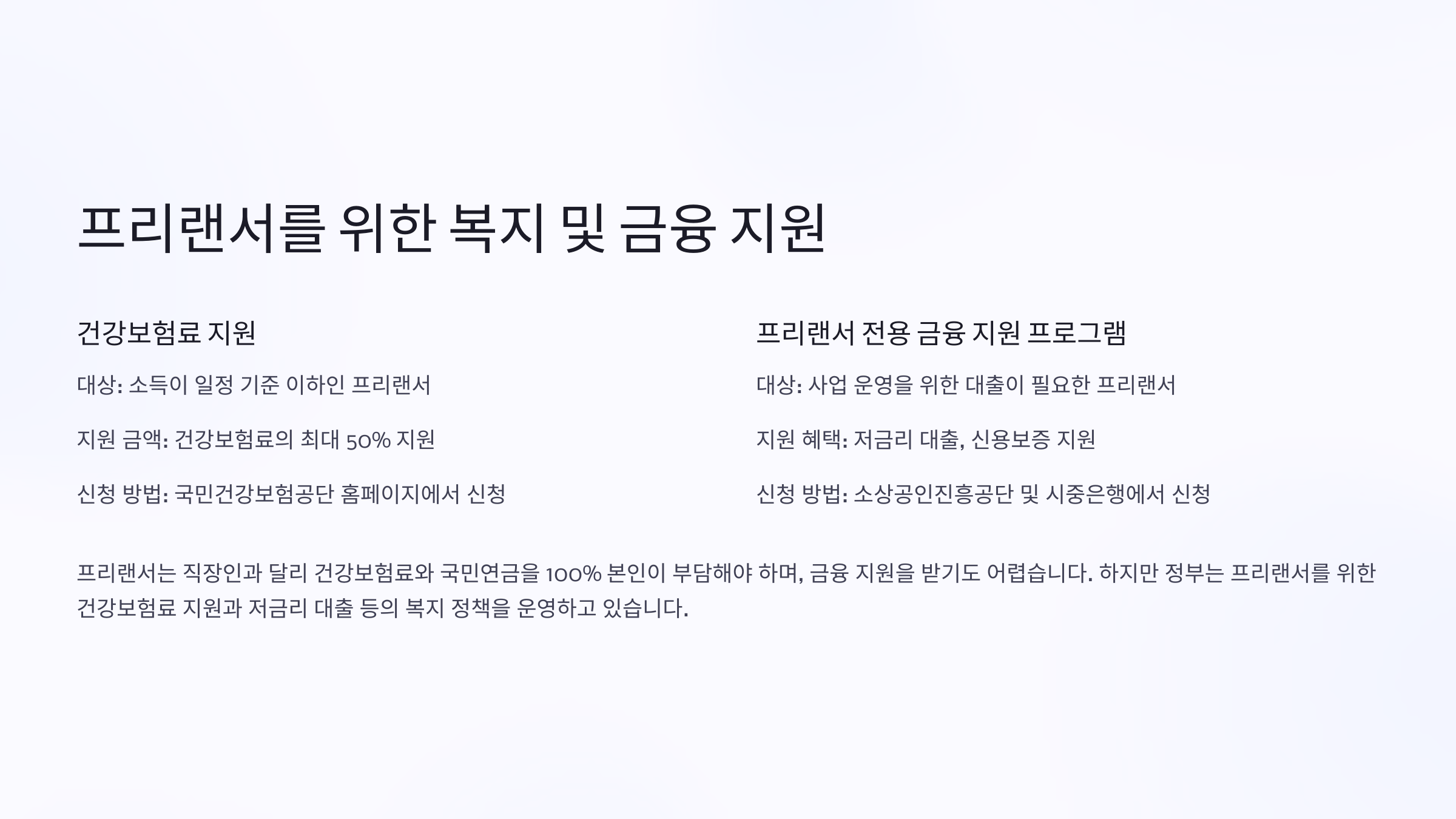 프리랜서를 위한 복지 및 금융 지원