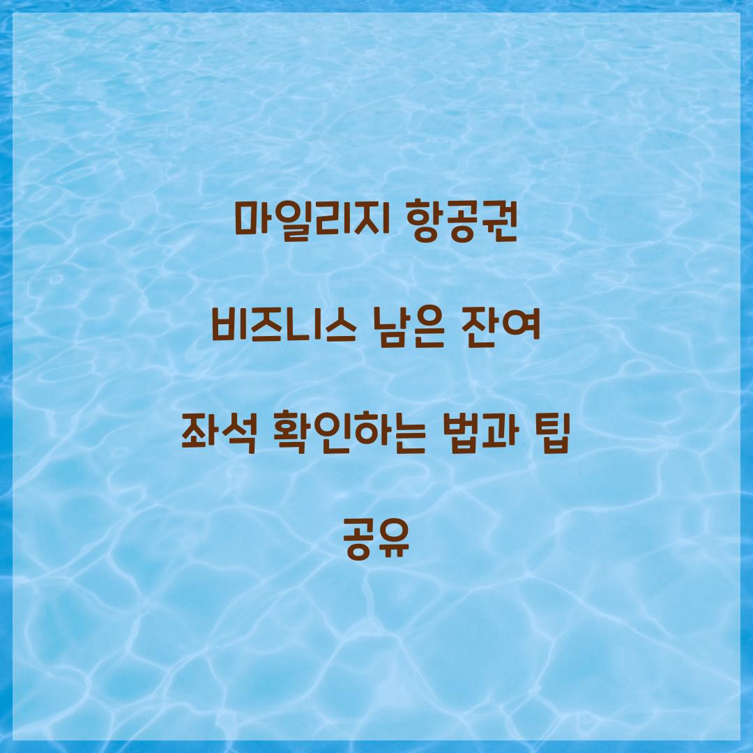마일리지 항공권 비즈니스 남은 잔여 좌석