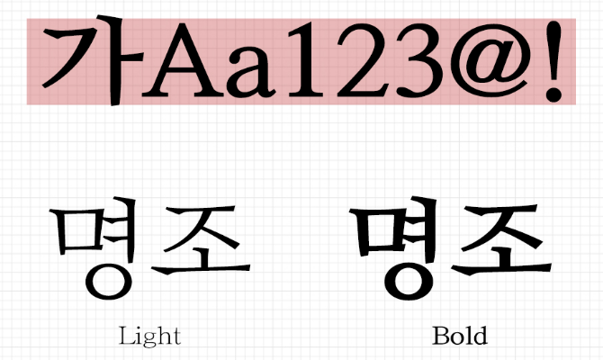전주공예명조체 Light, Bold