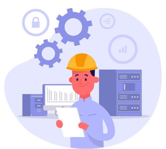 공사 현장 설계도를 보고 있는 모습