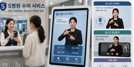 청각장애인이 ai 수어 서비스로 안내를 받는 모습