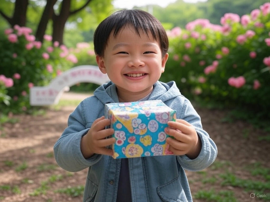 선물받고 기뻐하는 어린이