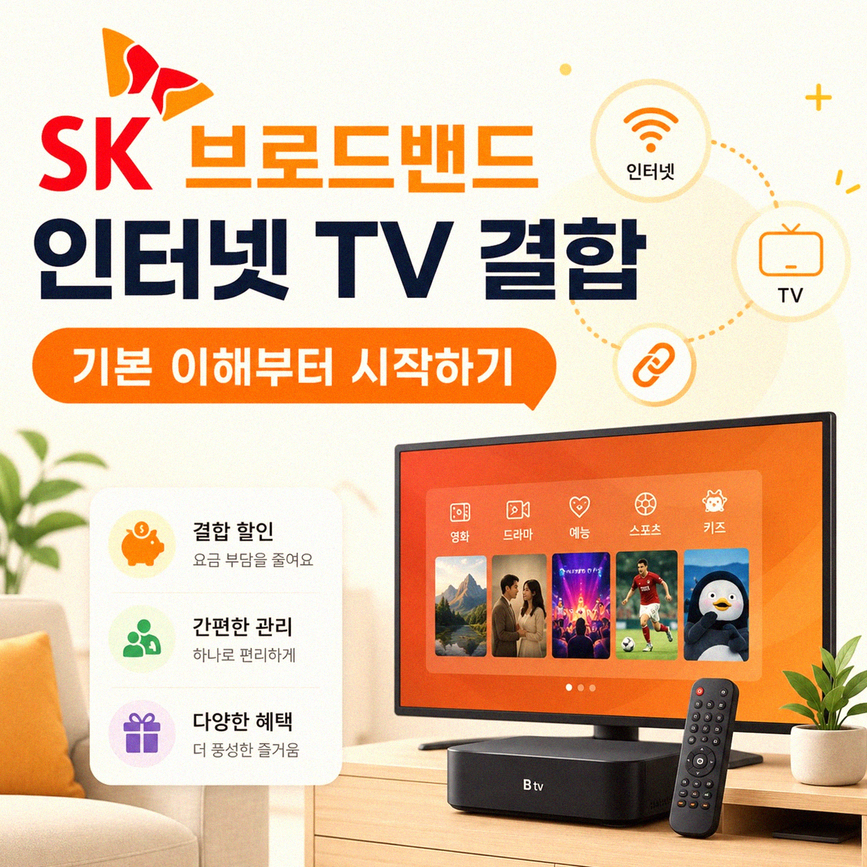 SK 브로드밴드 인터넷 TV 결합, 유선과 무선을 어떻게 묶어야 할까요?